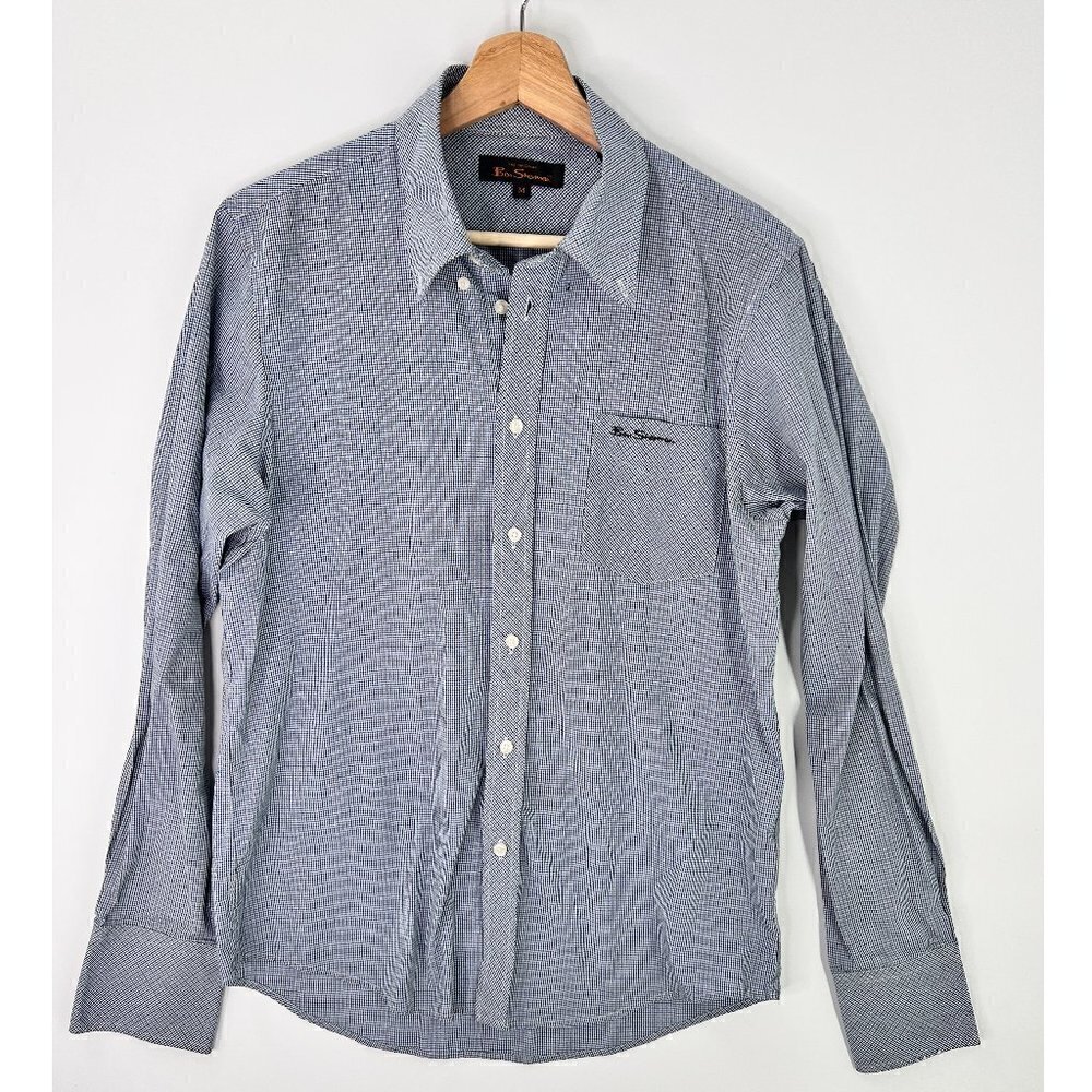 Ben Sherman Blue Checked Long Sleeved Cotton Dress Shirt Men's Medium